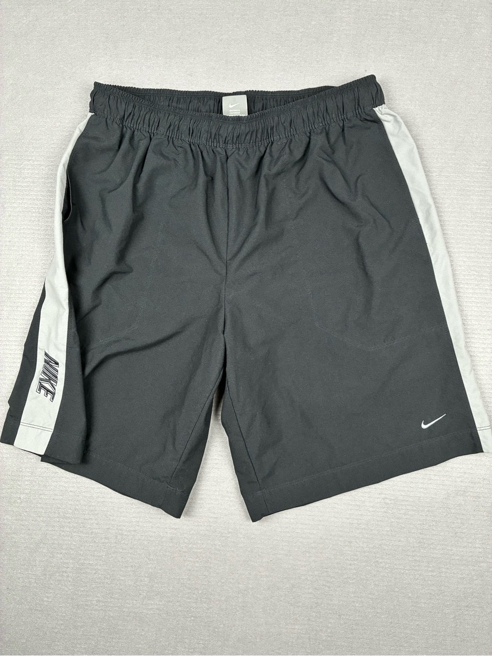 Y2K VTG Nike Black Track Shorts With Embroidered Logos Mens XL Black Grey